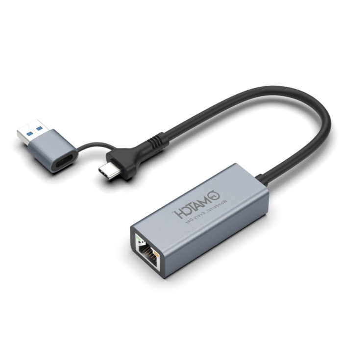 2-in-1 USB 3.0+Type-C to RJ45 Gigabit Ethernet Adapter - Image 1