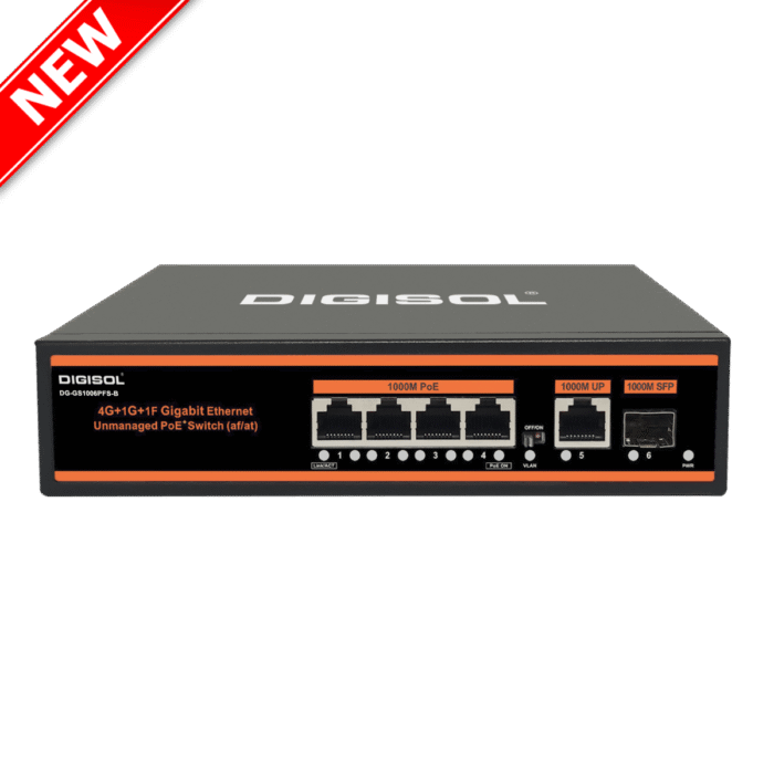 DIGISOL 4 Port PoE Gigabit Ethernet Unmanaged Switch with 2 1G Uplink Ports – DG-GS1006PFS-B - Image 1