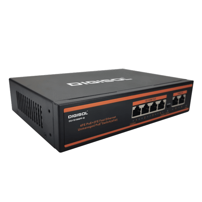 DIGISOL 4 Port PoE Fast Ethernet Unmanaged Switch with 2 Uplink Ports – DG-FS1006PF-B - Image 3