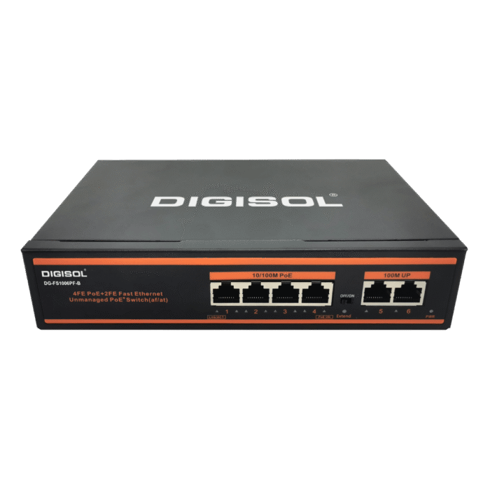 DIGISOL 4 Port PoE Fast Ethernet Unmanaged Switch with 2 Uplink Ports – DG-FS1006PF-B - Image 2