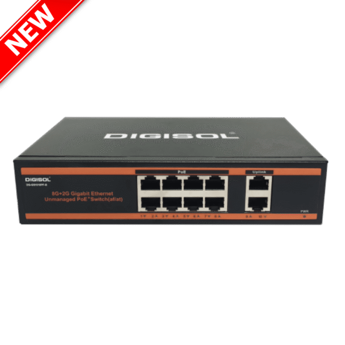 DIGISOL 8 Port PoE Gigabit Unmanaged Switch with 2 Uplink Ports – DG-GS1010PF-B - Image 1