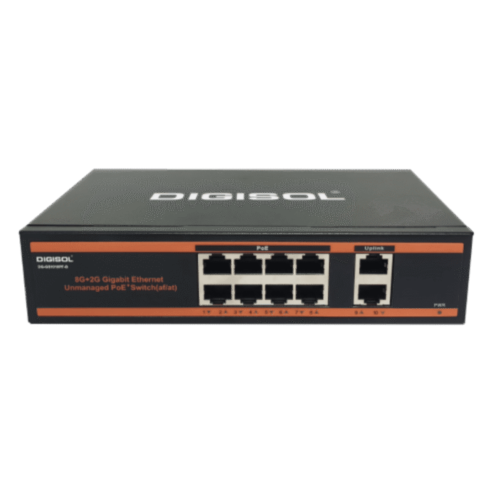 DIGISOL 8 Port PoE Gigabit Unmanaged Switch with 2 Uplink Ports – DG-GS1010PF-B - Image 2